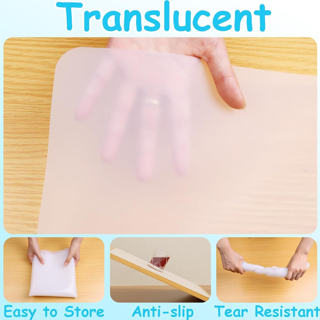 Silicone Mats for Crafts, Translucent, Non-Slip Heat Resistant, 11.8×15.7In (2/Pack) Silicone Placemats for Jewelry, Epoxy Resin,Glitter Slime, DIY Sheet, Nail Art, Clear Countertop Protector Pad