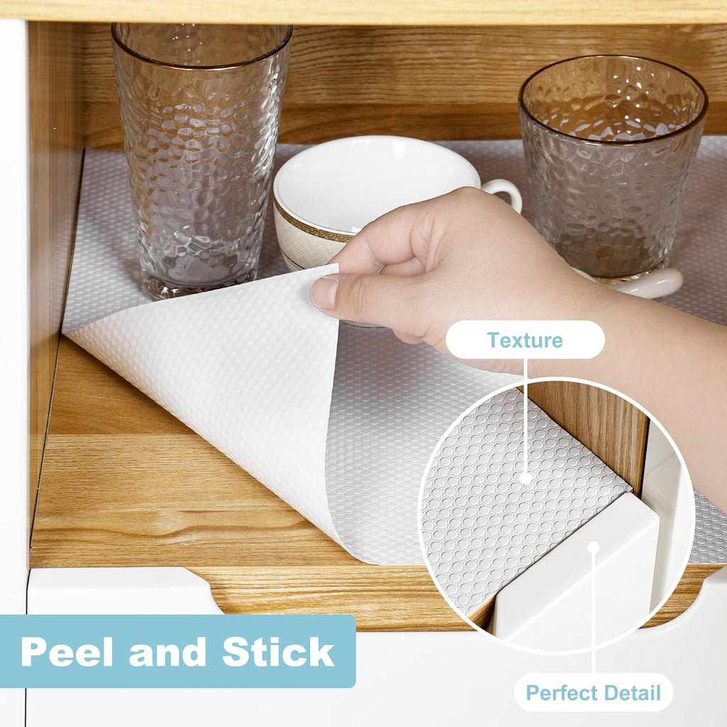 Cabinet Shelf Liner Peel and Stick: Self Adhesive Cabinets Paper - 15.7 in x 12 FT Non-Slip White Drawers Liners - Easy to Cut, Removable, PABUSIOR Cupboard Liner for Pantry Shelves, Countertops