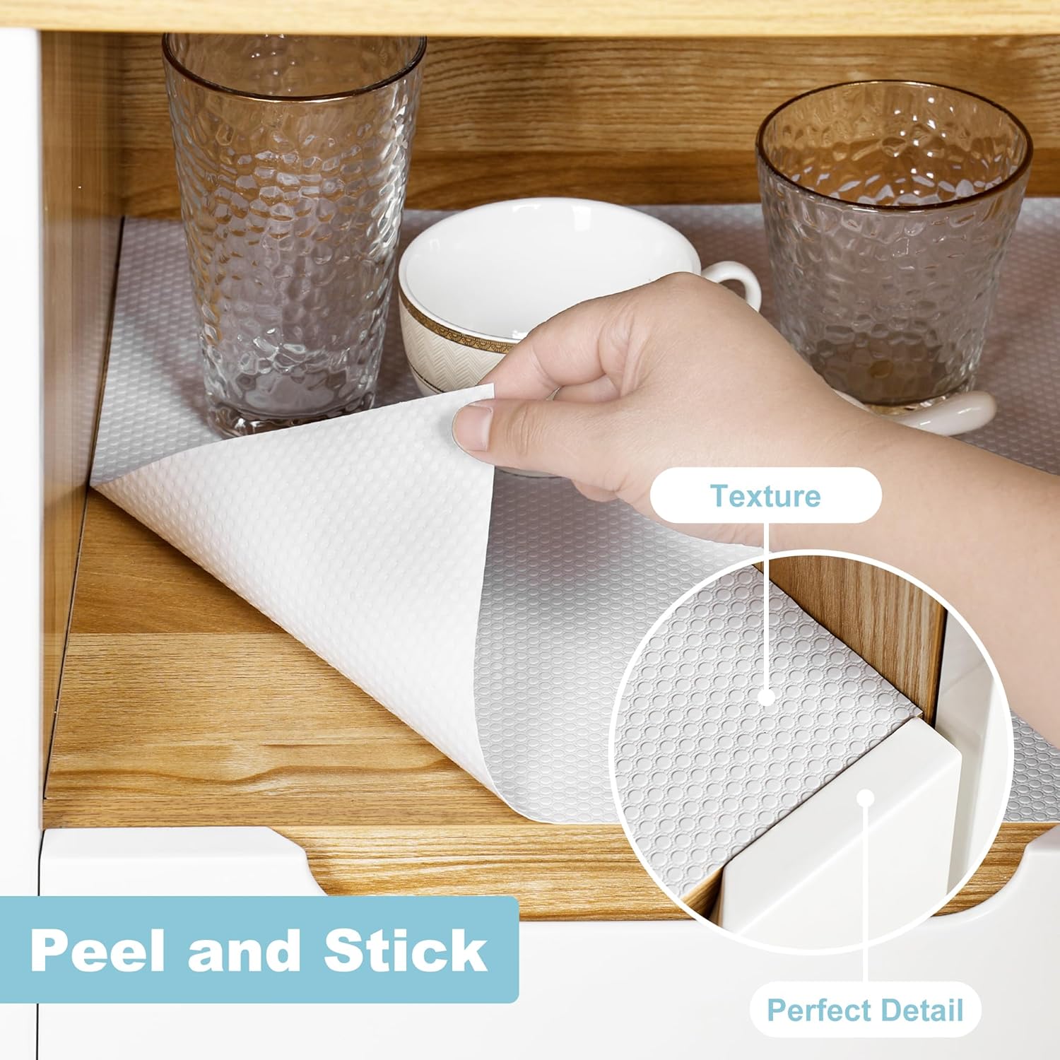 Cabinet Shelf Liner Peel and Stick: Self Adhesive Cabinets Paper - 15.7 in x 12 FT Non-Slip White Drawers Liners - Easy to Cut, Removable, PABUSIOR Cupboard Liner for Pantry Shelves, Countertops