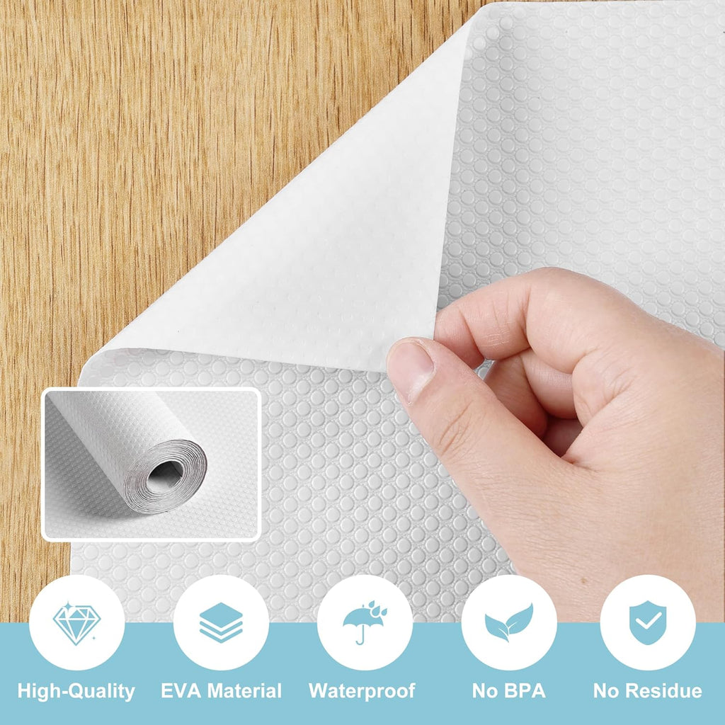 Cabinet Shelf Liner Peel and Stick: Self Adhesive Cabinets Paper - 15.7 in x 12 FT Non-Slip White Drawers Liners - Easy to Cut, Removable, PABUSIOR Cupboard Liner for Pantry Shelves, Countertops